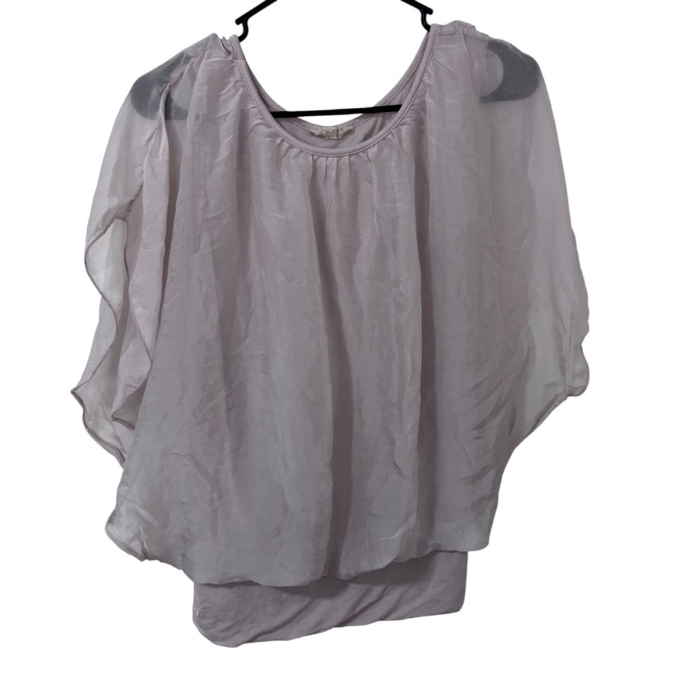 Giusy Italy silk blend cream flowy blouse kimono sleeve bubble hem  size L